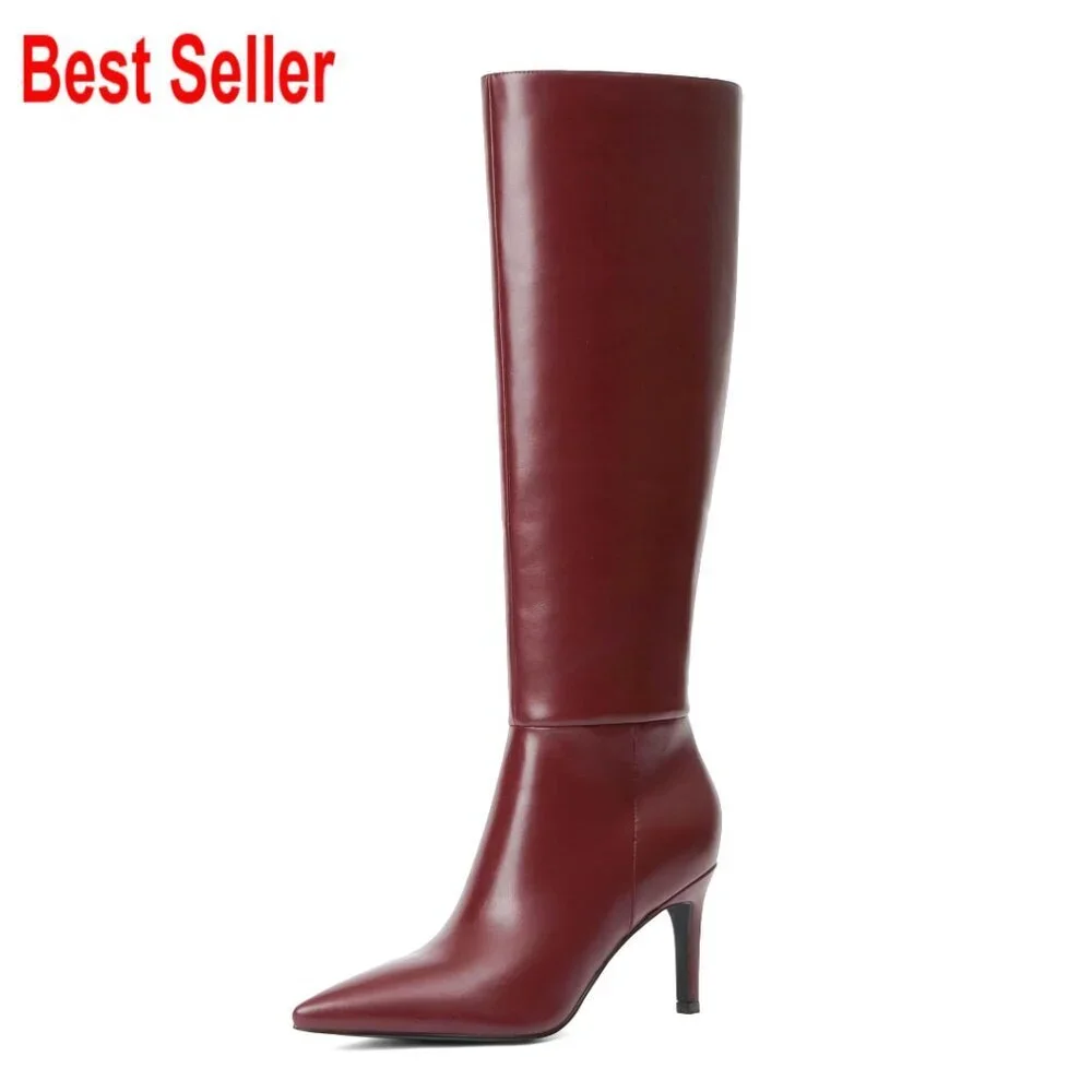 Knee High Boots with 3 Inch Stiletto Heel, Pointed Toe, Faux Leather